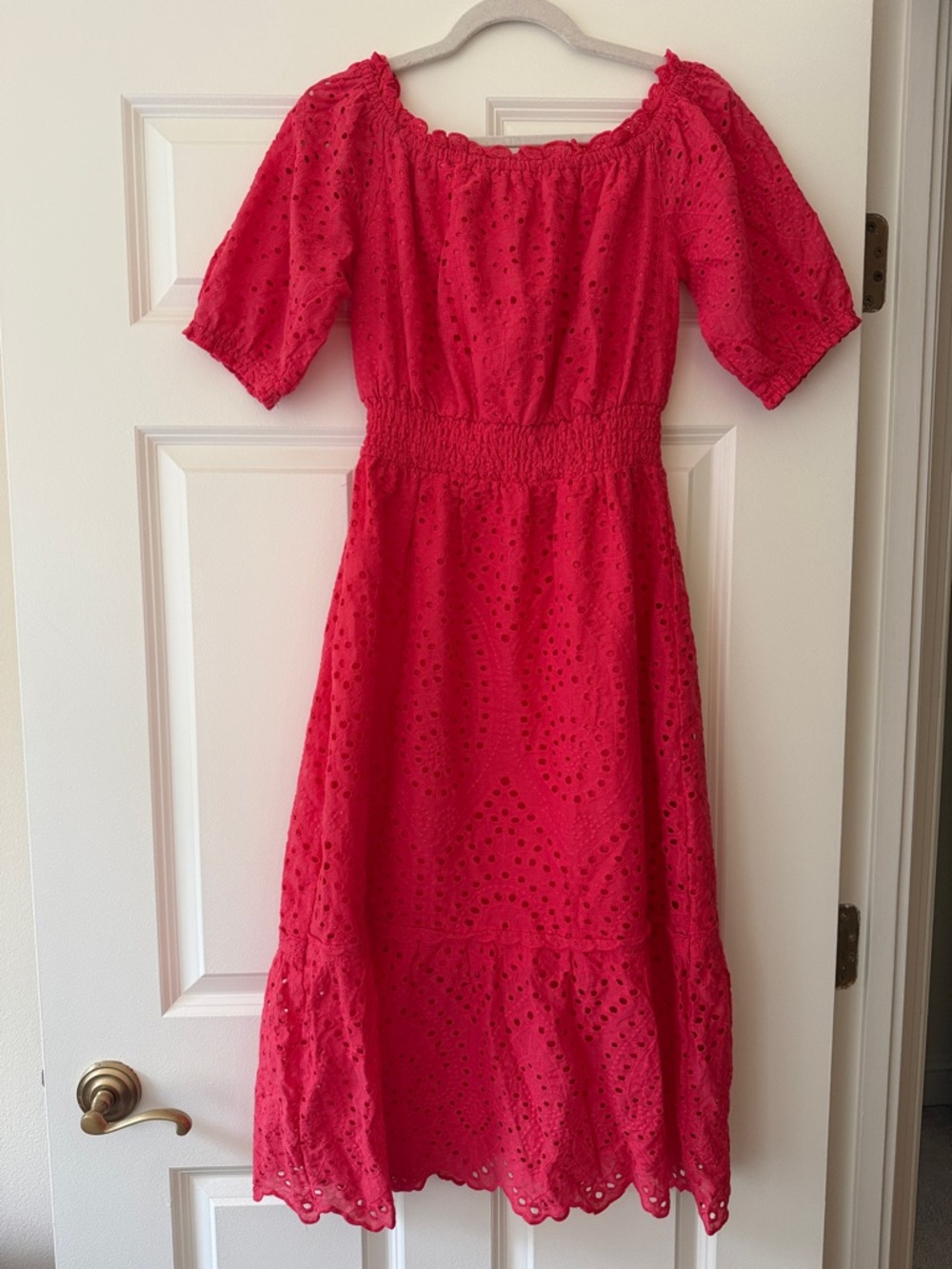Betsey Johnson Eyelet Off-Shoulder Midi Dress